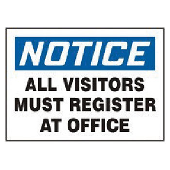 Accuform MADM882VS Signs 7" X 10" Blue Black And White Adhesive Vinyl Value Admittance Sign "Notice All Visitors Must