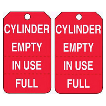 Accuform MGT206CTP Signs 5 7/8" X 3 1/8" Red And White PF-Cardstock Perforated Cylinder Status Tag "Cylinder Empty In