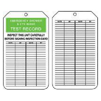 Accuform Signs 5 7/8" X 3 1/8" PF Cardstock Record Tag "Emergency Shower & Eye Wash Test Record Inspect This U