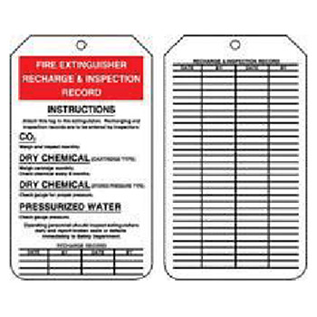 Accuform Signs 5 7/8" X 3 1/8" PF Cardstock Fire Extinguisher Tag "Fire Extinguisher Recharge & Inspection Rec