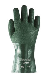 Ansell Green Snorkel Jersey/Knit Lined 11 mil PVC Chemical Resistant Glove, 14" Rough Finish, Gauntlet Cuff, Size 10, Per Pr