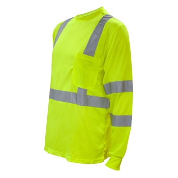 Cordova V511 Class III Long Sleeved Shirt, 100% Lime Polyester Mesh, Chest Pocket, 2
