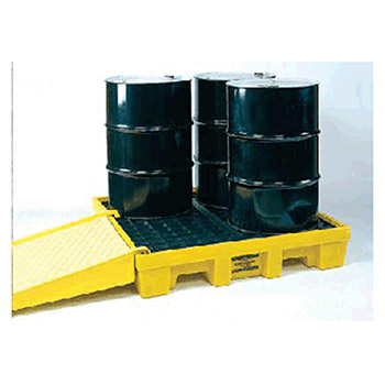 Eagle 1645 Four Drum Polyethylene Spill Control Low Profile Pallet Unit With Grating And Min 66 Gallon Spill Capacity