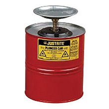 Justrite JTR10308 1 Gallon Red Galvanized Steel Safety Plunger Can With 5" Dasher Plate And Brass/Ryton Plunger Assembly 