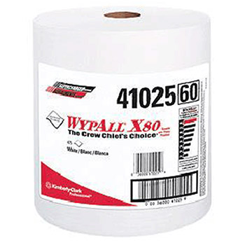 Kimberly-Clark 41025-50 12 1/2" X 13.4" White WYPALL X80 SHOPPRO Jumbo Roll Shop Towels (475 Per Roll)