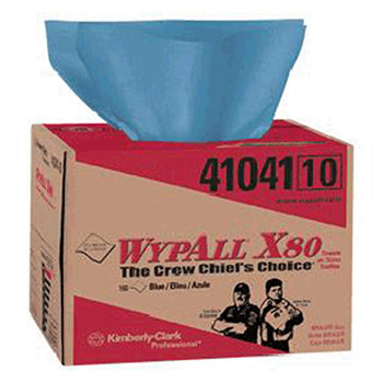 Kimberly-Clark 41041 12.5" X 16.8" Blue WYPALL X80 1/4 Fold SHOPPRO Shop Towels In BRAG Box (160 Per Box)