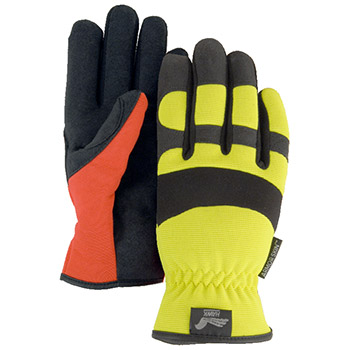 Majestic Leather Palm Gloves Synthetic HV Yellow Bck Slip On 2136HY