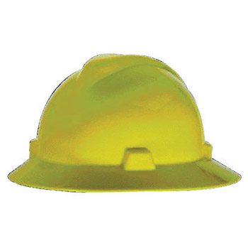MSA MSA475366 Yellow Class E Type I V-Gard Polyethylene Slotted Style Hard Hat With Fas-Trac Ratchet Suspension