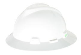 MSA MSA475369 White Class E Type I V-Gard Polyethylene Slotted Style Hard Hat With Fas-Trac Ratchet Suspension