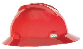 MSA MSA475371 Red Class E Type I V-Gard Polyethylene Slotted Style Hard Hat With Fas-Trac Ratchet Suspension