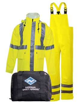 National Safety Apparel Fluorescent Yellow Arc H2O 30" Jacket, Bib Overall & Mesh Bag, Per Each
