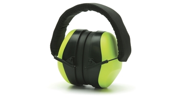 Pyramex Hi-Vis Lime Low Profile Design Earmuff, Soft Foam Ear Cups, Fold-Away, Padded Headband, NRR 26dB, Per Pair