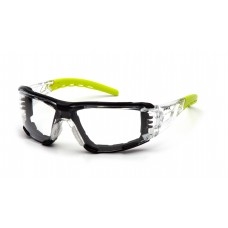 Pyramex Fyxate Dielectric Safety Glasses, Lime Rubber Temple Tips and Nosepiece and Frame, Clear H2XMAX Anti-Fog Polycarbonate Single Wraparound Lens, Foam Padded, Per Dz