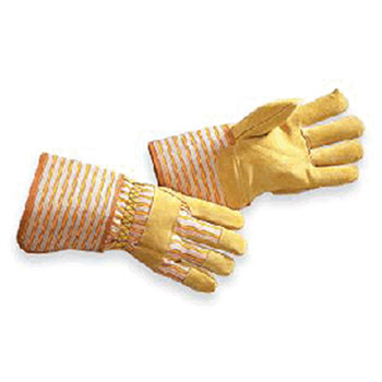 Radnor 64057918 Large Premium Grade Split Pigskin Leather Palm Gloves With Gauntlet Cuff Striped Canvas Back And Reinforced