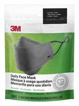 3M Daily Facemask Reusable, 3 Pack, Two Layers of Lightweight Cotton Fabric, Adjustable Soft Elastic Ear Loops, Bendable Nose Piece, Washable and Reusable, in a Reusable Pouch, Per Package