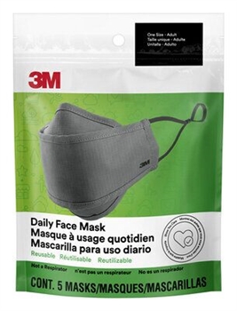 3M Daily Facemask Reusable, 5 Pack, Two Layers of Lightweight Cotton Fabric, Adjustable Soft Elastic Ear Loops, Bendable Nose Piece, Washable and Reusable, in a Reusable Pouch, Per Package