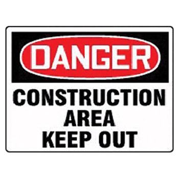 Accuform Signs 7" X 10" Red, White And Black Adhesive Vinyl Value Admittance & Exit Safety Sign "Danger Constr