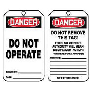Accuform MDT112CTP Signs 5 7/8" X 3 1/8" PF Cardstock Accident Prevention Tag "Danger Do Not Operate" With Disciplinary