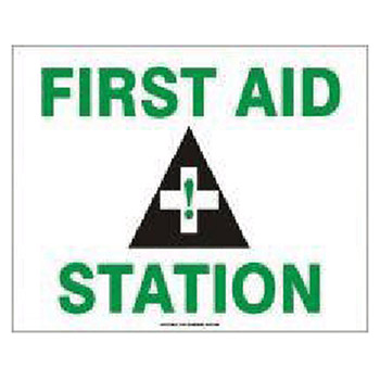 Accuform MFSAD08VP Signs 10" X 14" Green Black And White Plastic Value Fire And First Aid Sign With Pictogram "First