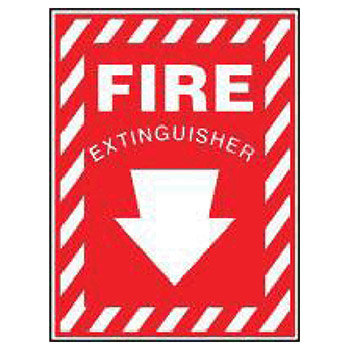 Accuform MFXG417VS Signs 10" X 7" Red And White Adhesive Vinyl Value Extinguisher Sign "Fire Extinguisher" With Down Arrestor