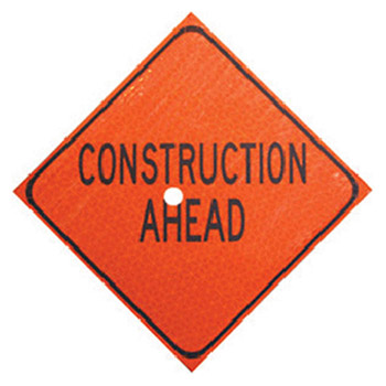 Jackson Safety 3017626 by Kimberly Clark 36" Fluorescent Orange And Black Marathon Roll-Up Sign "Construction Ahead"