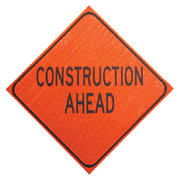 Jackson Safety 3017652 by Kimberly Clark 48" Fluorescent Orange And Black Marathon Roll-Up Sign "Construction Ahead"