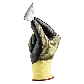 Ansell ANE11-510 HyFlex Light Duty Cut Resistant Black Foam Nitrile Palm Coated Work Gloves With Yellow DuPont Kevlar And Nylon Liner And Knit Wrist