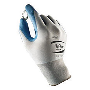 Ansell ANE11-518-10 Size 10 HyFlex 18 Gauge Ultra Light Duty Cut Resistant Blue Polyurethane Palm Coated Work Gloves With Blue Dyneema, Diamond Technology Fiber, Spandex And Nylon Liner And Knit Wrist