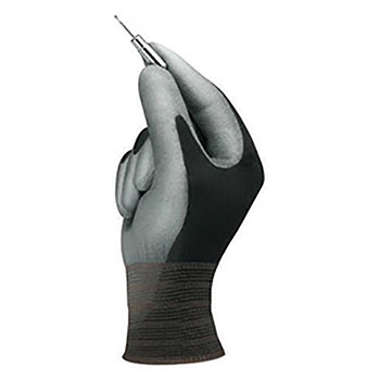 Ansell ANE11-600-BK HyFlex Light Duty Multi-Purpose Gray Polyurethane Palm Coated Work Gloves With Black Nylon Liner And Elastic Knit Wrist, Per Dz