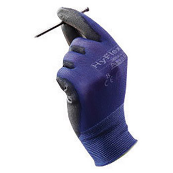 Ansell ANE11-618-10 Size 10 HyFlex 18 Gauge Ultra Light Weight Multi-Purpose Abrasion Resistant Black Polyurethane Palm Coated Work Gloves With Blue Nylon Liner And Elastic Knit Wrist