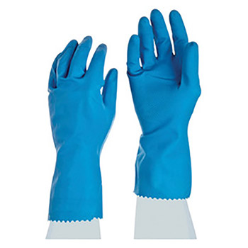 Ansell Size 7 Sky Blue FL100 12" Cotton Flock Lined 17 mil Unsupported Natural Rubber Latex Chemical Resistant Gloves With Fishscale Grip Finish And Pinked Cuff