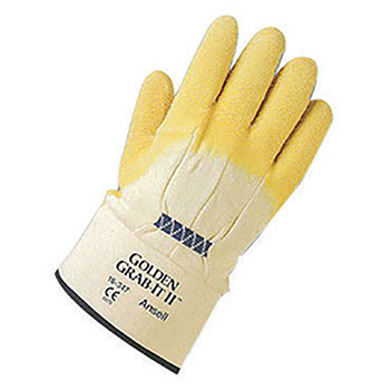 Ansell ANE16-347-10 Size 10 Golden Grab-It II Heavy Duty Cut Resistant Natural Rubber Latex Palm Coated Work Gloves With Jersey Knit Liner And Safety Cuff