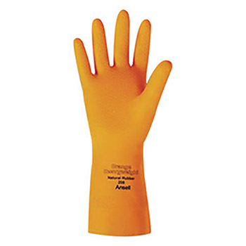 Ansell Size 10 Citrus Orange 13" Cotton Flock Lined 29 mil Unsupported Natural Rubber Latex Extra Heavy Duty Chemical Resistant Gloves With Recessed Diamond Grip Finish And Pinked Cuff