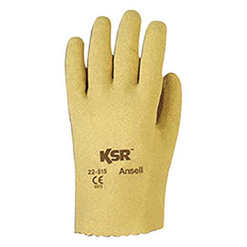 Ansell ANE22-515 KSR Light Duty Multi-Purpose Cut And Abrasion Resistant Tan Vinyl Fully Coated Work Gloves With Interlock Knit Liner And Slip-On Cuff