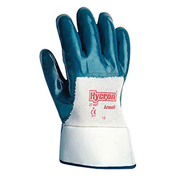 Ansell ANE27-602-10 Size 10 Hycron Heavy Duty Multi-Purpose Cut And Abrasion Resistant Blue Nitrile Fully Coated Work Gloves With Jersey Liner And Knit Wrist