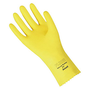 Ansell Size 7 Lemon Yellow FL200 12" Flock Lined 20 mil Unsupported Natural Rubber Latex Medium Duty Chemical Resistant Gloves With Pebble Embossed Grip Finish And Pinked Cuff