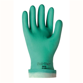 Ansell Edmont Green Sol-Vex 13" Flock Lined 15 mil Nitrile Glove With Sandpatch Finish And Straight Cuff, Per Pr