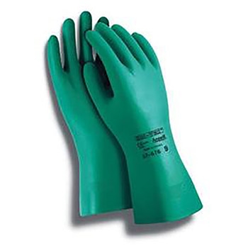 Ansell Green Sol-Vex II 13" 11 mil Unsupported Nitrile Chemical Resistant Gloves With Large Diamond Grip Finish And Straight Cuff, Per Dz