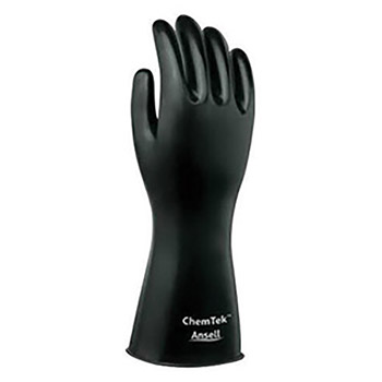 Ansell Size 10 Black ChemTek 14" 14 mil Butyl Chemical Resistant Gloves With Rough Finish And Rolled Beaded Cuff