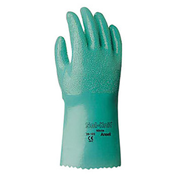 Ansell Size 10 Green Sol-Knit 12" Cotton Interlock Knit Lined Supported Nitrile Chemical Resistant Gloves With Rough Finish And Gauntlet Cuff