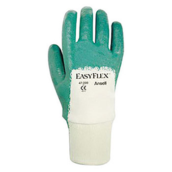 Ansell Size 6 1-2 Easy Flex Light Duty Multi-Purpose Cut And Abrasion Resistant White And Green Nitrile Palm Coated Work Gloves With Cotton Knit Liner And Knit Wrist