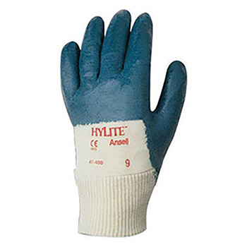 Ansell ANE47-400-10 Size 10 Hylite Medium Duty Multi-Purpose Cut And Abrasion Resistant Blue Nitrile Palm Coated Work Gloves With Interlock Knit Cotton Liner And Knit Wrist
