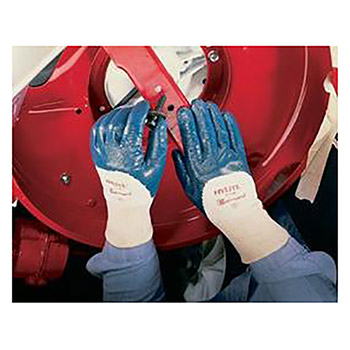 Ansell ANE47-400-7 Size 7 Hylite Medium Duty Multi-Purpose Cut And Abrasion Resistant Blue Nitrile Palm Coated Work Gloves With Interlock Knit Cotton Liner And Knit Wrist