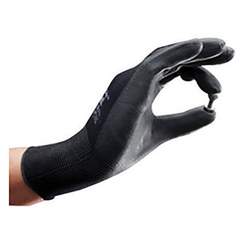 Ansell ANE48-101-10 Size 10 SensiLite Light Weight General Purpose Abrasion Resistant Black Polyurethane Dipped Palm Coated Work Gloves With Nylon Liner And Elastic Cuff