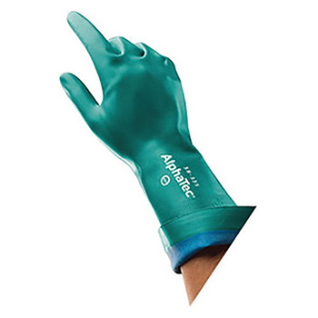 Ansell Size 10 Sea Green AlphaTec 12" AquaDri Nitrile Foam Lined 12-14 mil Nitrile Chemical Resistant Gloves With Gauntlet Cuff