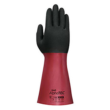 Ansell ANE58-530-9 Size 9 Black And Red AlphaTEC 12" Knit Lined Acrylic Lined 13 mil Supported Nitrile Chemical Resistant Gloves With  GRIP Technology Finish And Gauntlet Cuff