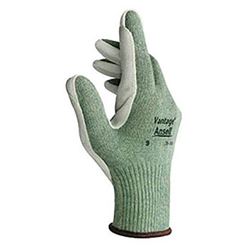 Ansell ANE70-765 Green Vantage Medium Weight Cut Resistant Gloves With Knit Wrist, Kevlar Poly Cotton Lined, Leather Pad Coating, Reinforced Thumb Crotch, Per Dz