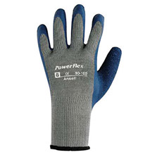 Ansell ANE80-100-9 Size 9 PowerFlex Plus Heavy Duty Multi-Purpose Cut And Abrasion Resistant Blue Natural Rubber Latex Palm Coated Work Gloves With Gray Seamless Cotton And Polyester Knit Liner And Knit Wrist