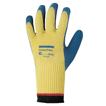 Ansell ANE80-600-7 Size 7 PowerFlex Plus Heavy Duty Cut Resistant Blue Natural Rubber Latex Palm Coated Work Gloves With DuPont Kevlar Liner And Knit Wrist