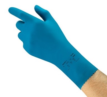 Ansell Reusable Unlined Blue Natural Rubber Latex Light Duty, Food Compliance Glove With Fishscale Grip Finish And Pinked Cuff